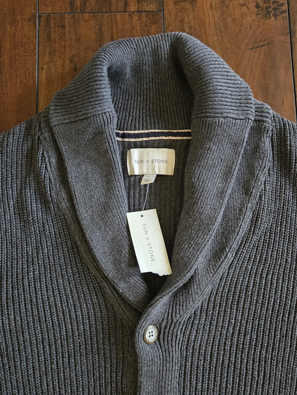 Sun + Stone Men's Shawl Collar Cardigan Sweater Dark Gray 100% Cotton Size XL - Picture 5 of 8